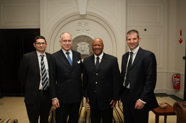 Minister in the Presidency Jeff Radebe meeting with Ronald Lauder and SAJBD Chairman Jeff Katz and Deputy Chairman Doron Joffe.